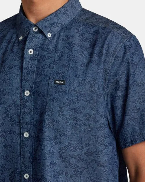 Rvca Neon Dragon Denim Short Sleeve Shirt Denim Men Shirts and Flannels