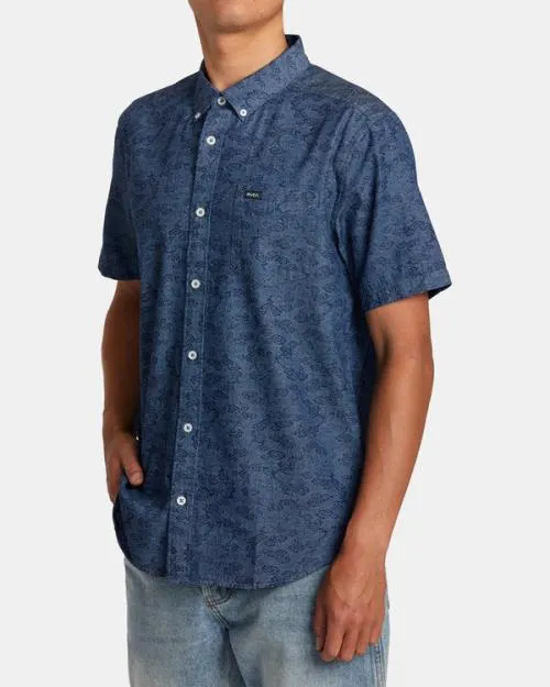 Rvca Neon Dragon Denim Short Sleeve Shirt Denim Men Shirts and Flannels