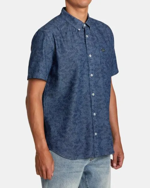 Rvca Neon Dragon Denim Short Sleeve Shirt Denim Men Shirts and Flannels