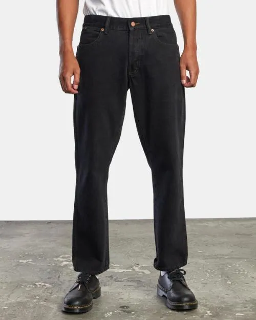 Rvca New Dawn Straight Fit Denim Jeans Black Rinse Men Denim