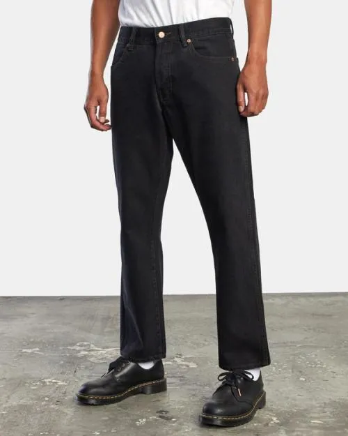 Rvca New Dawn Straight Fit Denim Jeans Black Rinse Men Denim