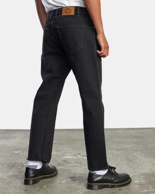 Rvca New Dawn Straight Fit Denim Jeans Black Rinse Men Denim