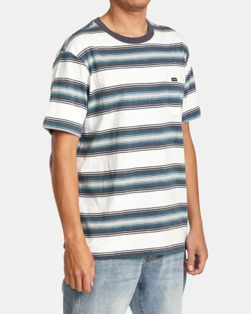 Rvca Polanco Stripe Tee Antique White Men Short Sleeves