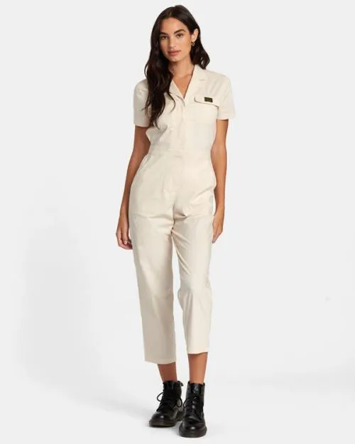 Rvca Recession Collection Jumpsuit Latte Women Dresses and Rompers