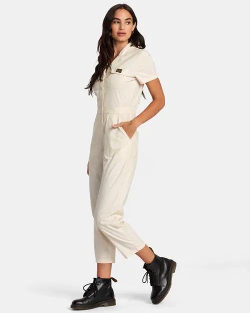 Rvca Recession Collection Jumpsuit Latte Women Dresses and Rompers