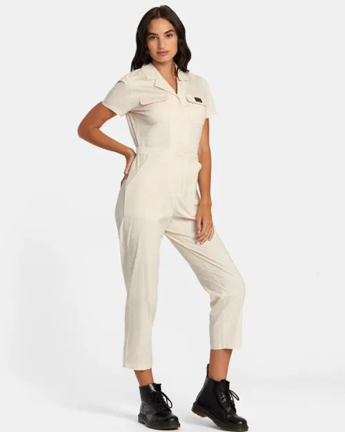 Rvca Recession Collection Jumpsuit Latte Women Dresses and Rompers