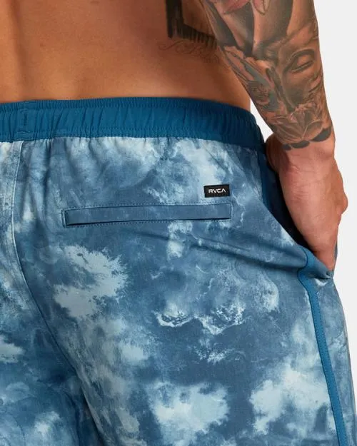 Rvca Yogger Hybrid Elastic Waist Athletic Shorts 17034 Teal Tie Dye Men Athletic Shorts