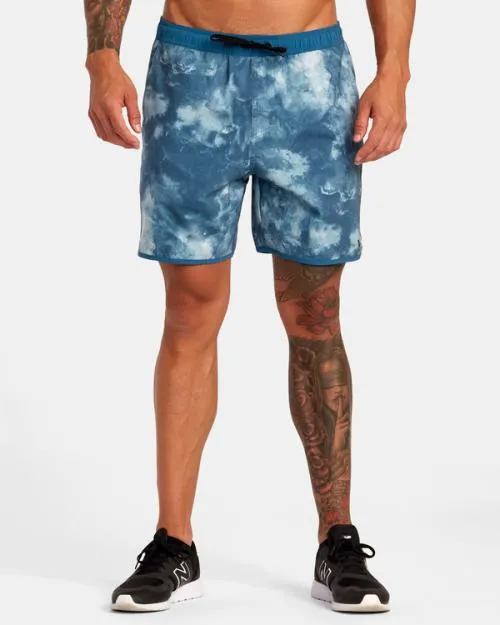 Rvca Yogger Hybrid Elastic Waist Athletic Shorts 17034 Teal Tie Dye Men Athletic Shorts