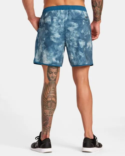 Rvca Yogger Hybrid Elastic Waist Athletic Shorts 17034 Teal Tie Dye Men Athletic Shorts