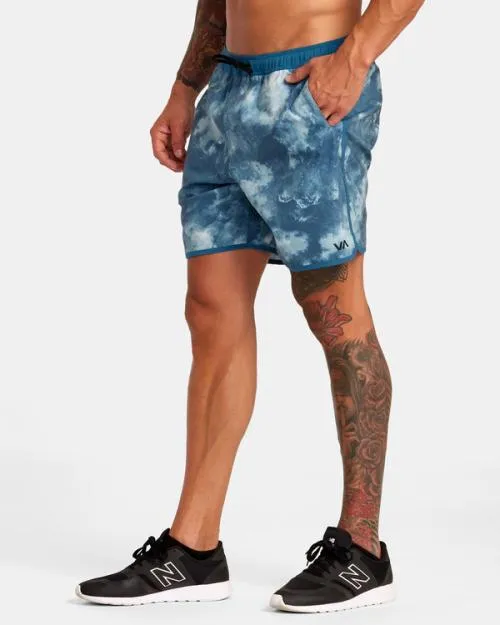 Rvca Yogger Hybrid Elastic Waist Athletic Shorts 17034 Teal Tie Dye Men Athletic Shorts