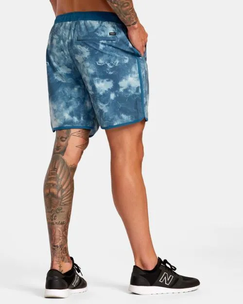Rvca Yogger Hybrid Elastic Waist Athletic Shorts 17034 Teal Tie Dye Men Athletic Shorts
