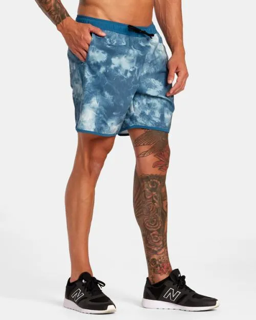 Rvca Yogger Hybrid Elastic Waist Athletic Shorts 17034 Teal Tie Dye Men Athletic Shorts