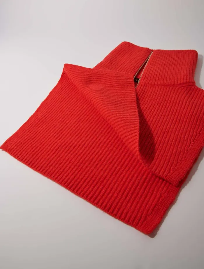 Scarves and Ponchos Women Maje CashmereWool ZipUp Neck Warmer Red