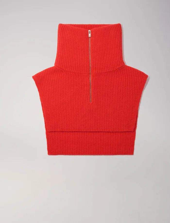 Scarves and Ponchos Women Maje CashmereWool ZipUp Neck Warmer Red