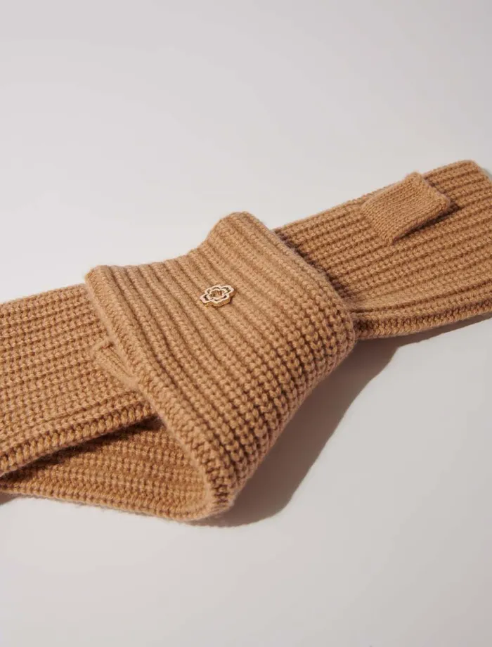 Scarves and Ponchos Women Maje Wool And Cashmere Mittens Camel