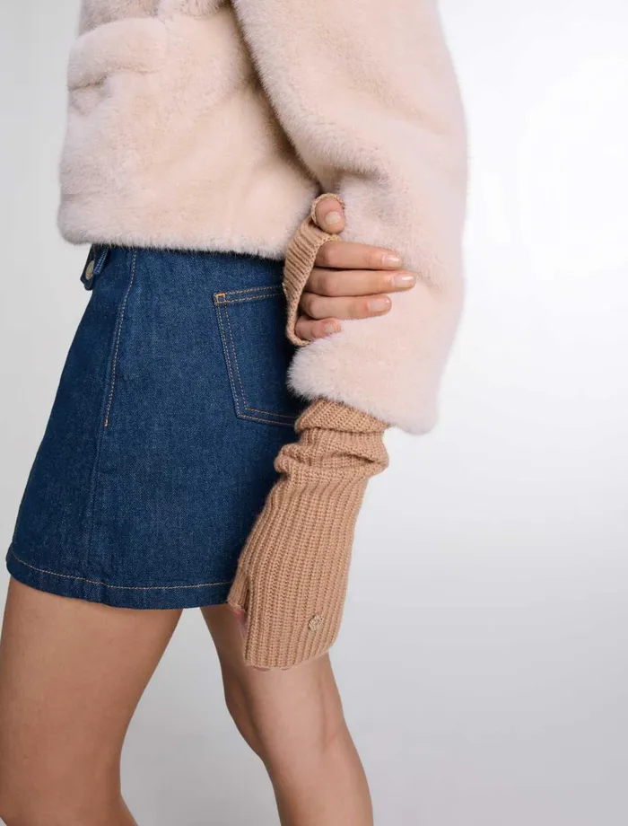 Scarves and Ponchos Women Maje Wool And Cashmere Mittens Camel