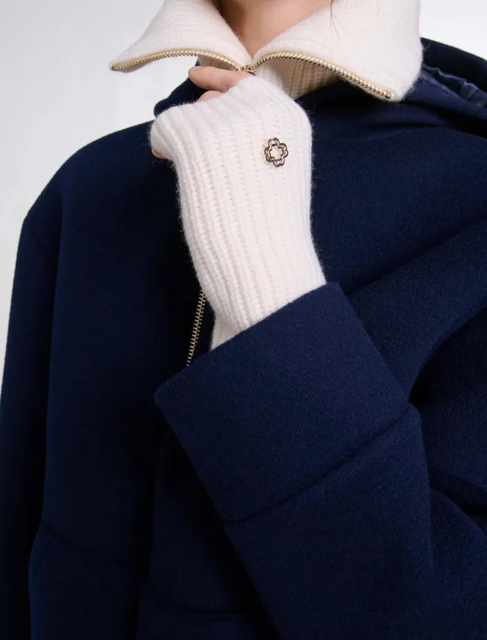 Scarves and Ponchos Women Maje Wool And Cashmere Mittens Ecru