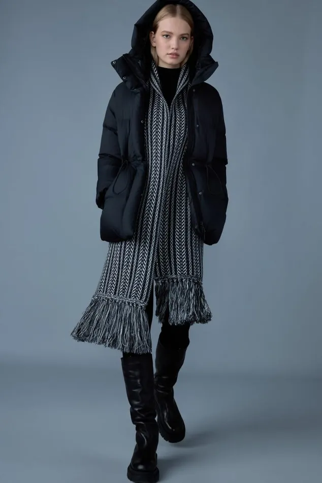 Scarves Women Mackage MONACK Rectangular Jacquard Wool Scarf With Fringed Ends Carbon