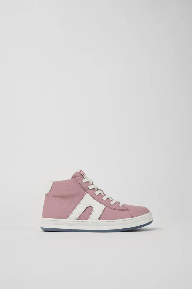 School Shoes Kids Camper Runner Pink And White Recycled Leather Sneakers School Shoes Kids Camper Runner Pink And White Recycled Leather Sneakers