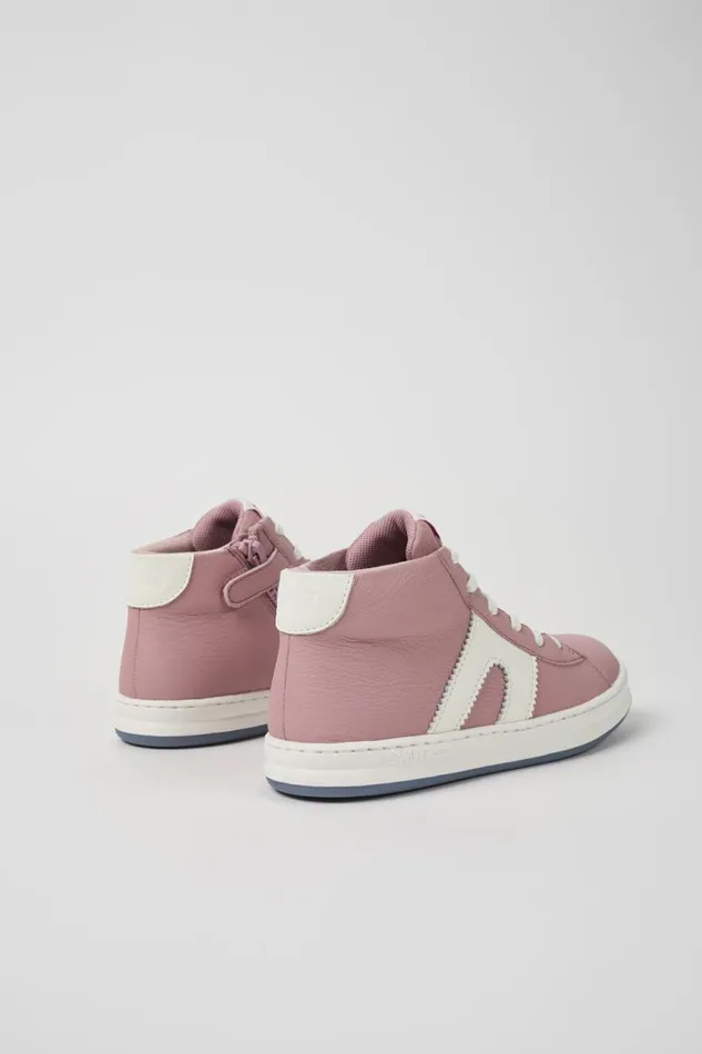 School Shoes Kids Camper Runner Pink And White Recycled Leather Sneakers School Shoes Kids Camper Runner Pink And White Recycled Leather Sneakers
