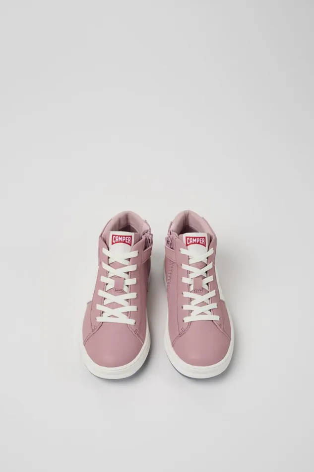 School Shoes Kids Camper Runner Pink And White Recycled Leather Sneakers School Shoes Kids Camper Runner Pink And White Recycled Leather Sneakers