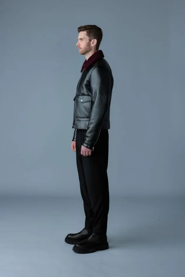 Shearling Jackets Men Mackage ENZO Sheepskin Jacket With Shearling Collar Blackgarnet