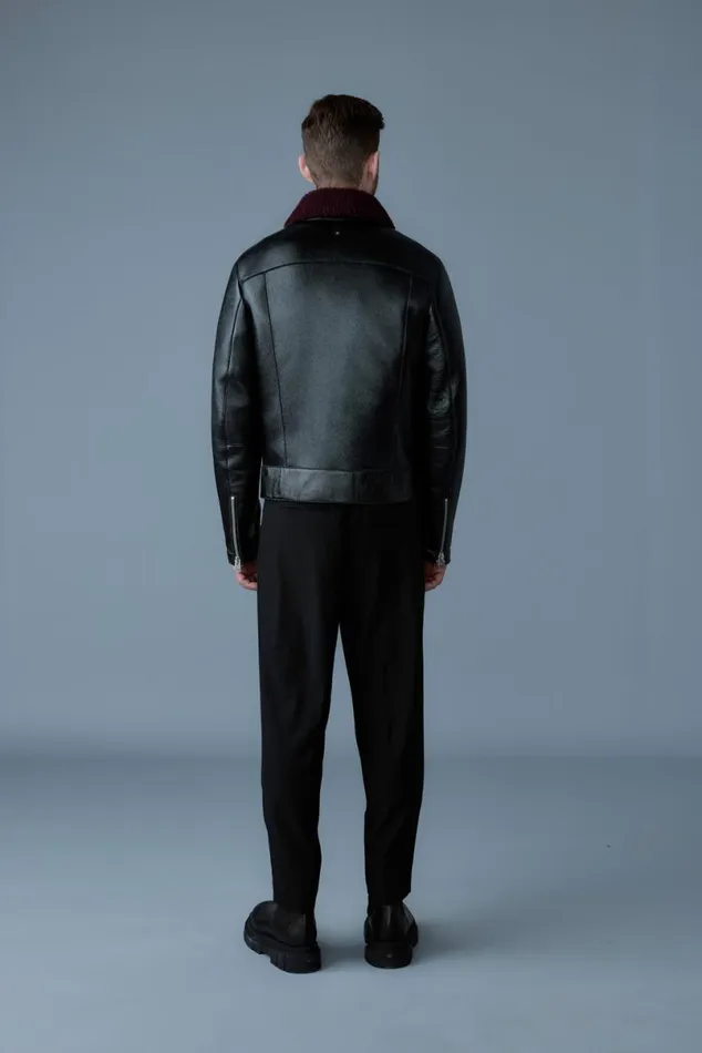 Shearling Jackets Men Mackage ENZO Sheepskin Jacket With Shearling Collar Blackgarnet
