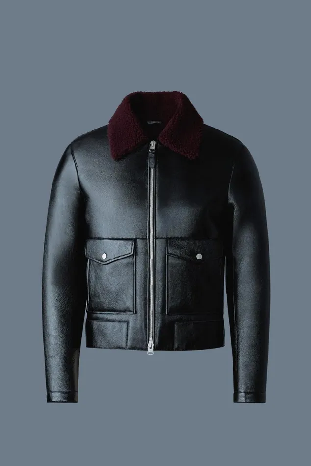 Shearling Jackets Men Mackage ENZO Sheepskin Jacket With Shearling Collar Blackgarnet