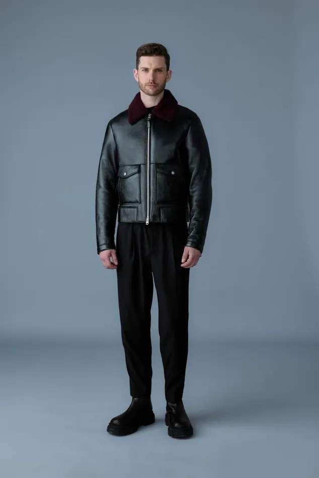 Shearling Jackets Men Mackage ENZO Sheepskin Jacket With Shearling Collar Blackgarnet