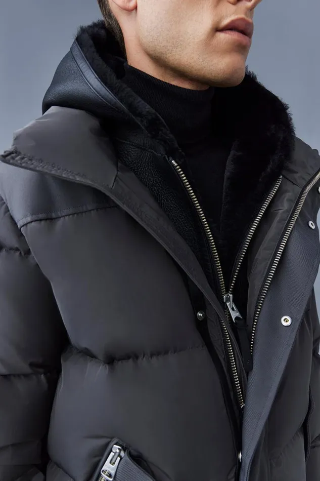 Shearling Jackets Men Mackage RILEY Classic Down Jacket With Removable Shearling Bib Black Shearling Jackets Men Mackage RILEY Classic Down Jacket With Removable Shearling Bib Black
