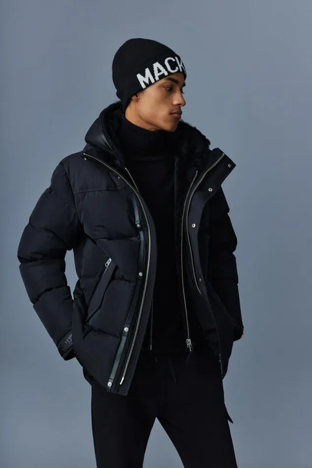 Shearling Jackets Men Mackage RILEY Classic Down Jacket With Removable Shearling Bib Black Shearling Jackets Men Mackage RILEY Classic Down Jacket With Removable Shearling Bib Black