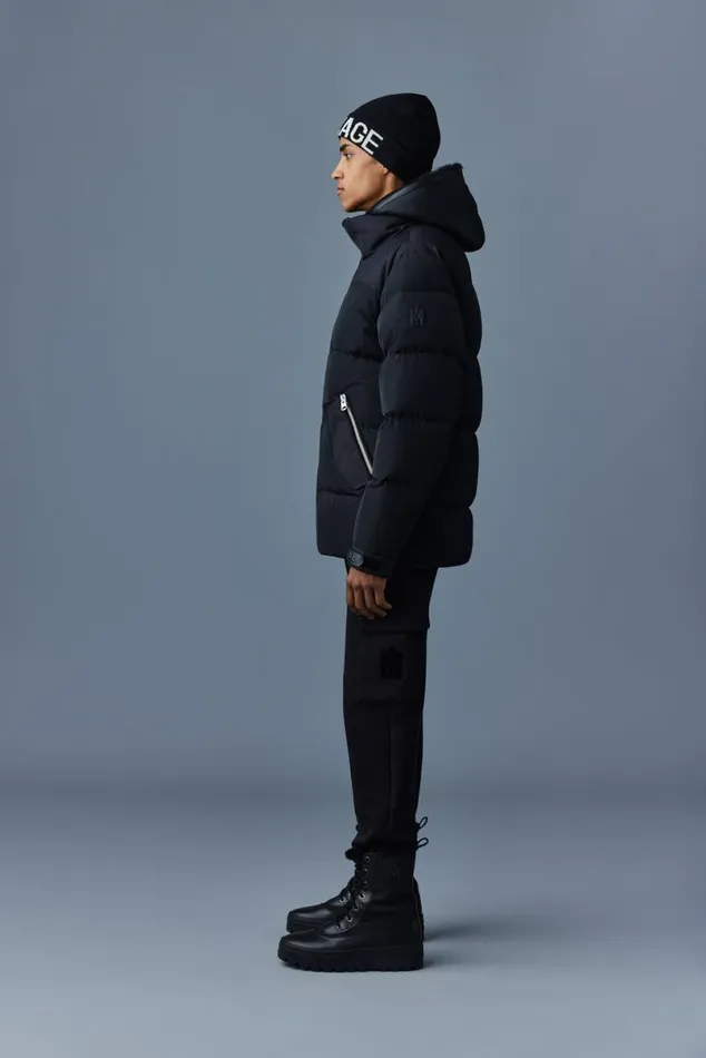 Shearling Jackets Men Mackage RILEY Classic Down Jacket With Removable Shearling Bib Black Shearling Jackets Men Mackage RILEY Classic Down Jacket With Removable Shearling Bib Black