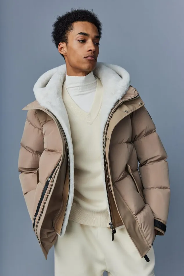 Shearling Jackets Men Mackage RILEY Classic Down Jacket With Removable Shearling Bib Black Shearling Jackets Men Mackage RILEY Classic Down Jacket With Removable Shearling Bib Black