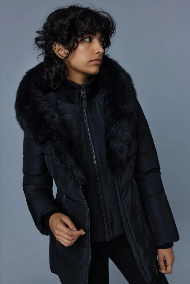Shearling Jackets Women Mackage ADALI Down Coat With Sheepskin Signature Mackage Collar Black Shearling Jackets Women Mackage ADALI Down Coat With Sheepskin Signature Mackage Collar Black