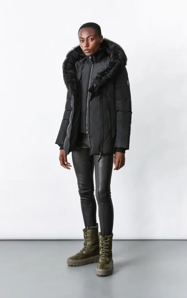Shearling Jackets Women Mackage ADALI Down Coat With Sheepskin Signature Mackage Collar Black Shearling Jackets Women Mackage ADALI Down Coat With Sheepskin Signature Mackage Collar Black