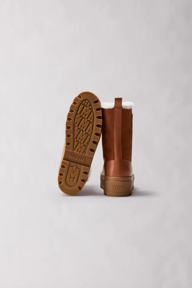 Shearling Lined Boots Men Mackage HERO Lamb Suede Winter Boot For Men Camel