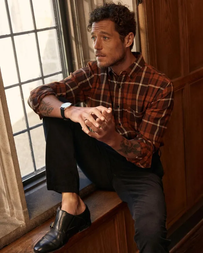 Shirting Men Billy Reid Brushed Bold Plaid Tuscumbia Shirt Orangerust