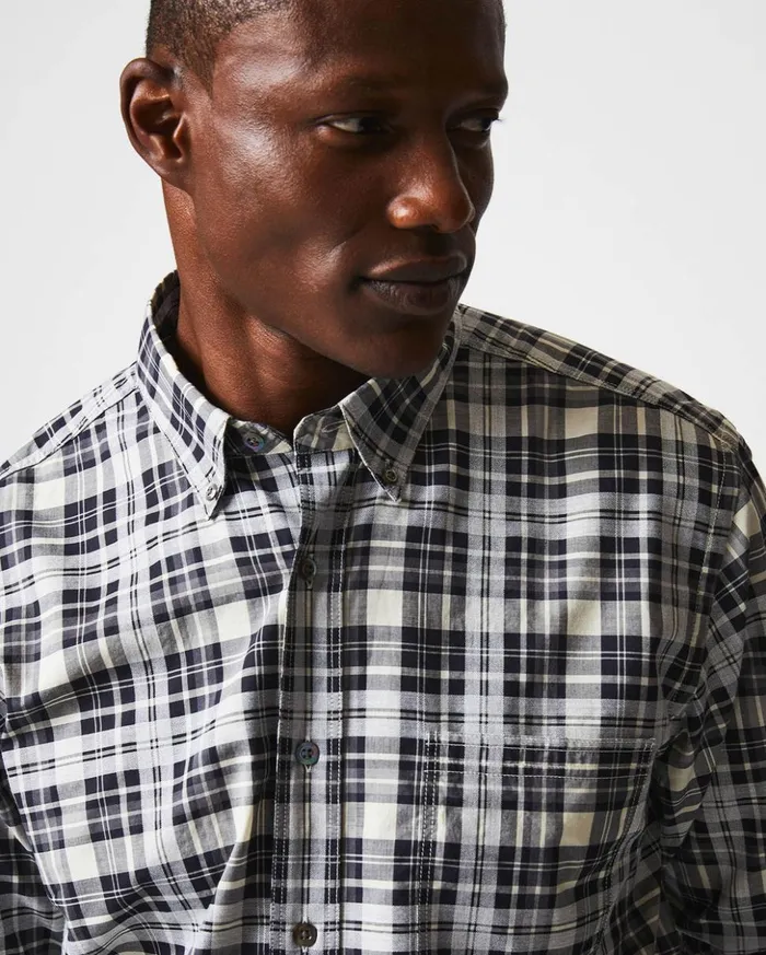 Shirting Men Billy Reid Melange Textural Plaid Tuscumbia Shirt Bd Greyblack