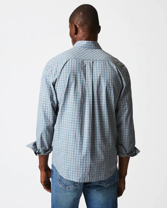 Shirting Men Billy Reid Melange Windowpane Tuscumbia Shirt Hidden Bd Greyteal