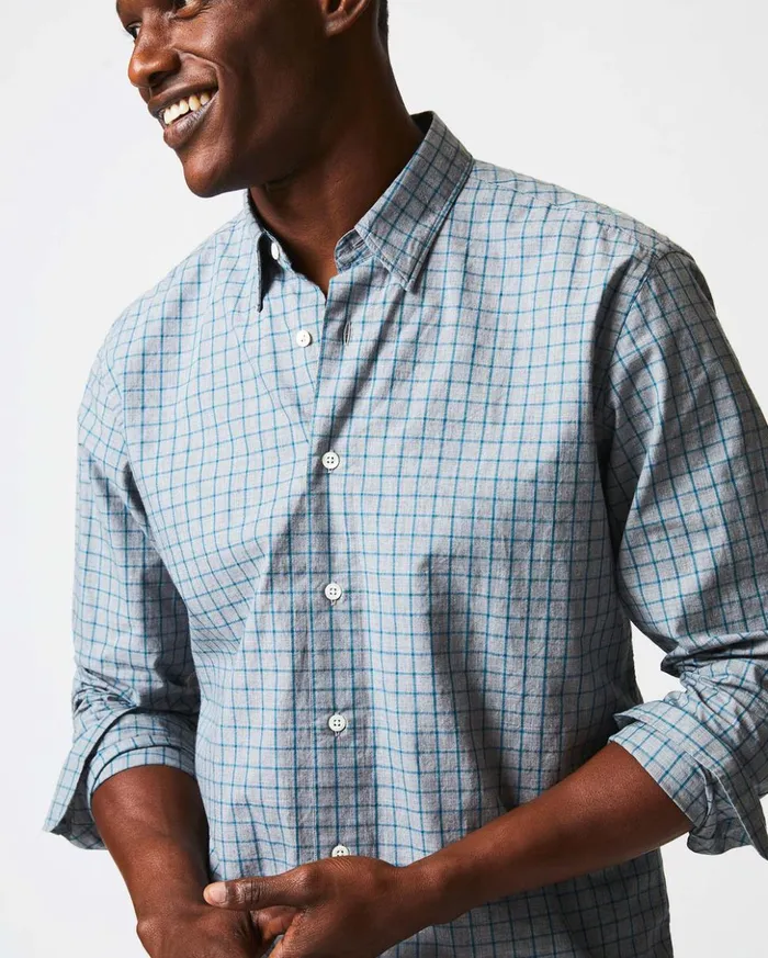 Shirting Men Billy Reid Melange Windowpane Tuscumbia Shirt Hidden Bd Greyteal
