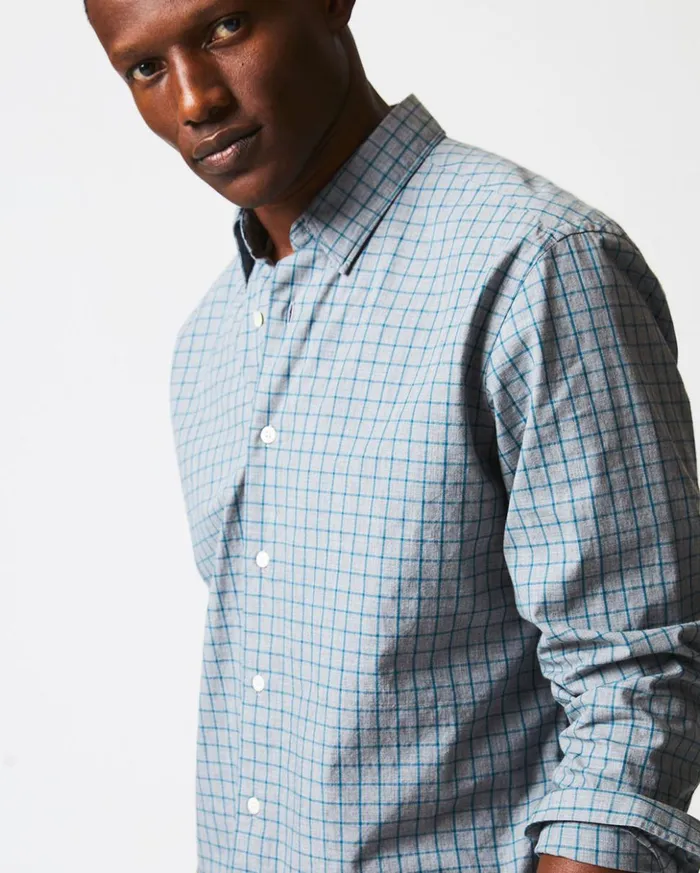 Shirting Men Billy Reid Melange Windowpane Tuscumbia Shirt Hidden Bd Greyteal