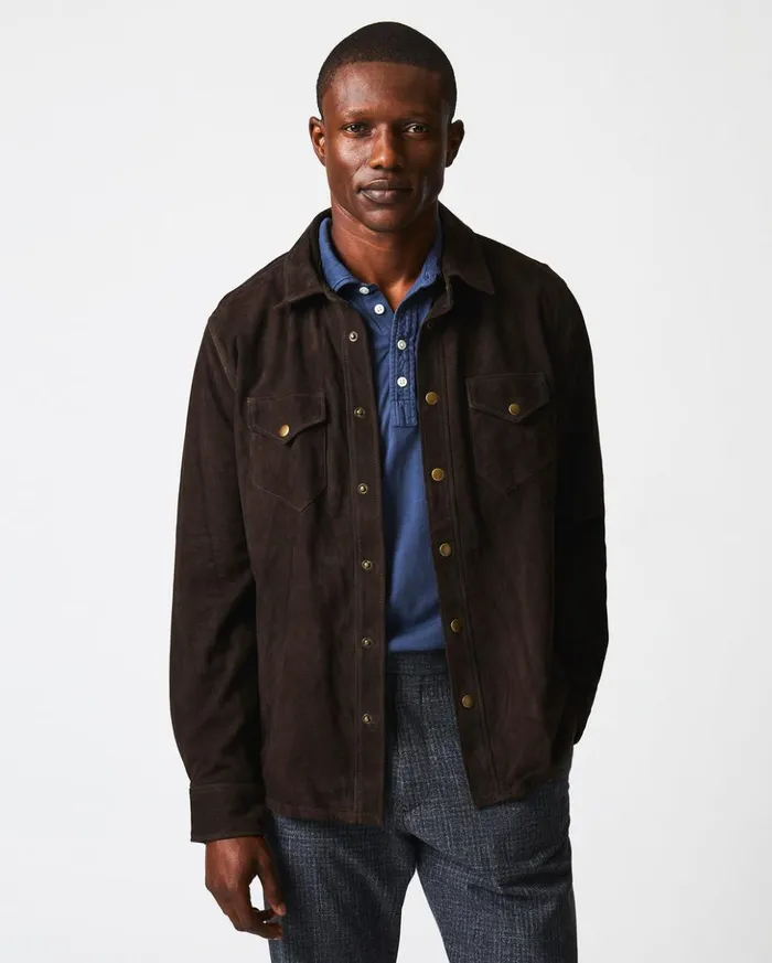 Shirting Men Billy Reid Savoy Suede Workshirt Chocolate