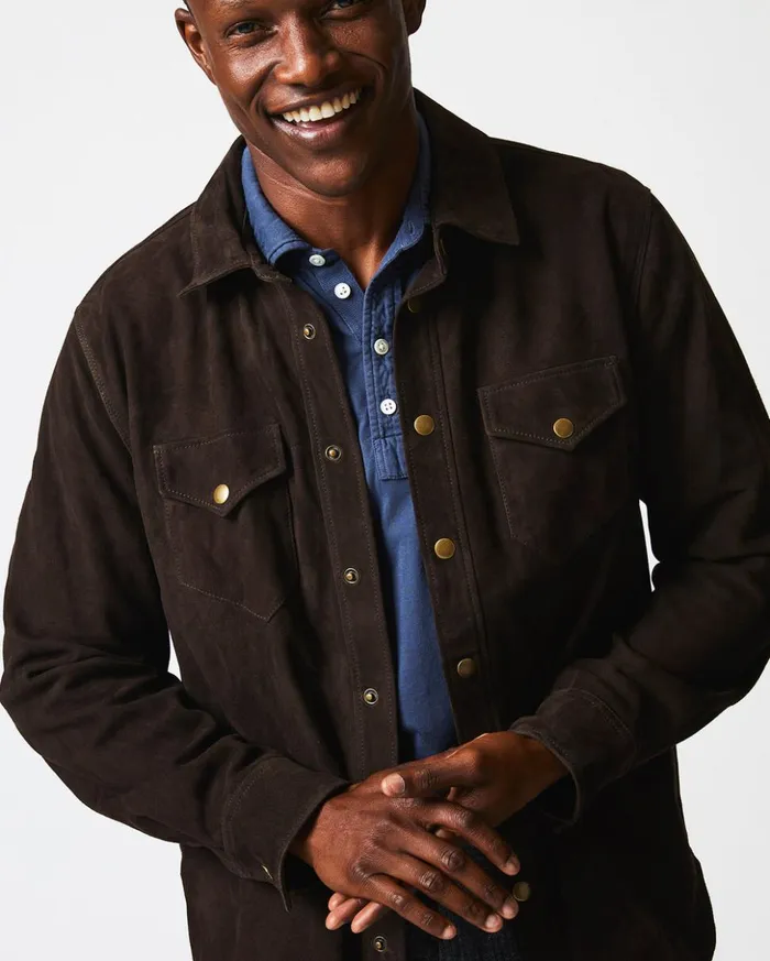 Shirting Men Billy Reid Savoy Suede Workshirt Chocolate