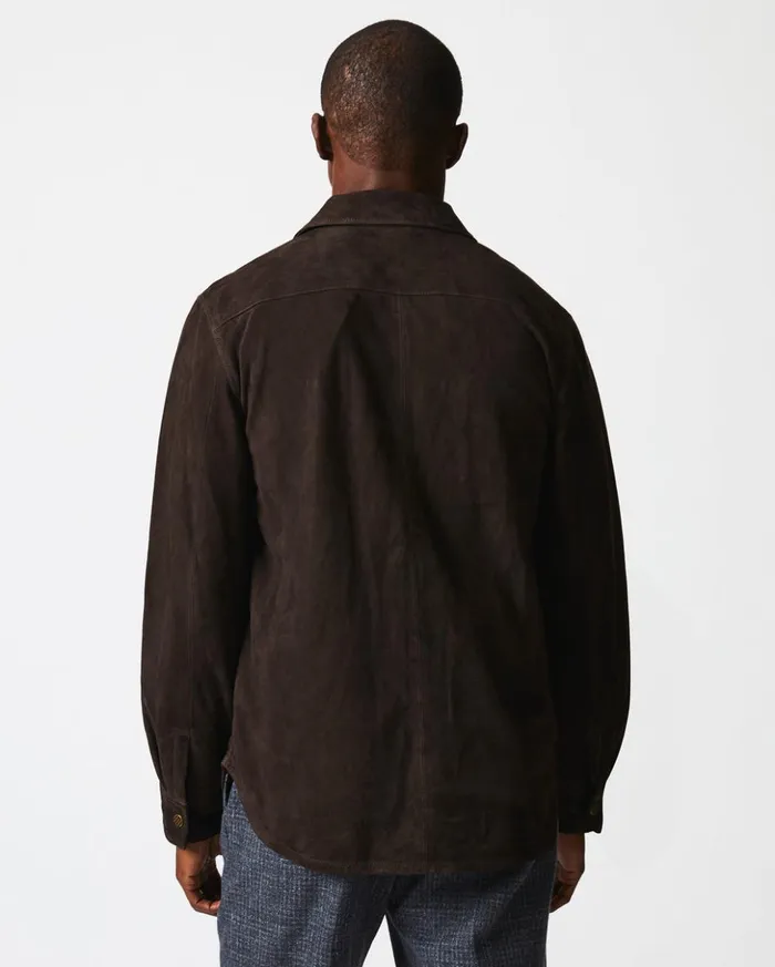 Shirting Men Billy Reid Savoy Suede Workshirt Chocolate
