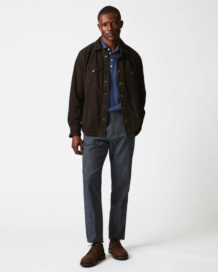Shirting Men Billy Reid Savoy Suede Workshirt Chocolate