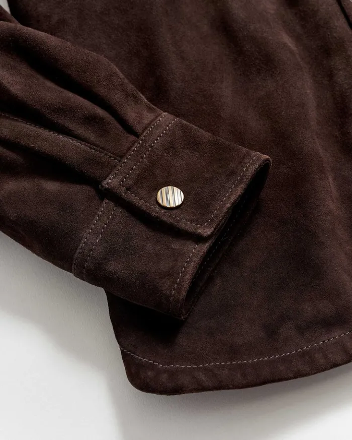 Shirting Men Billy Reid Savoy Suede Workshirt Chocolate