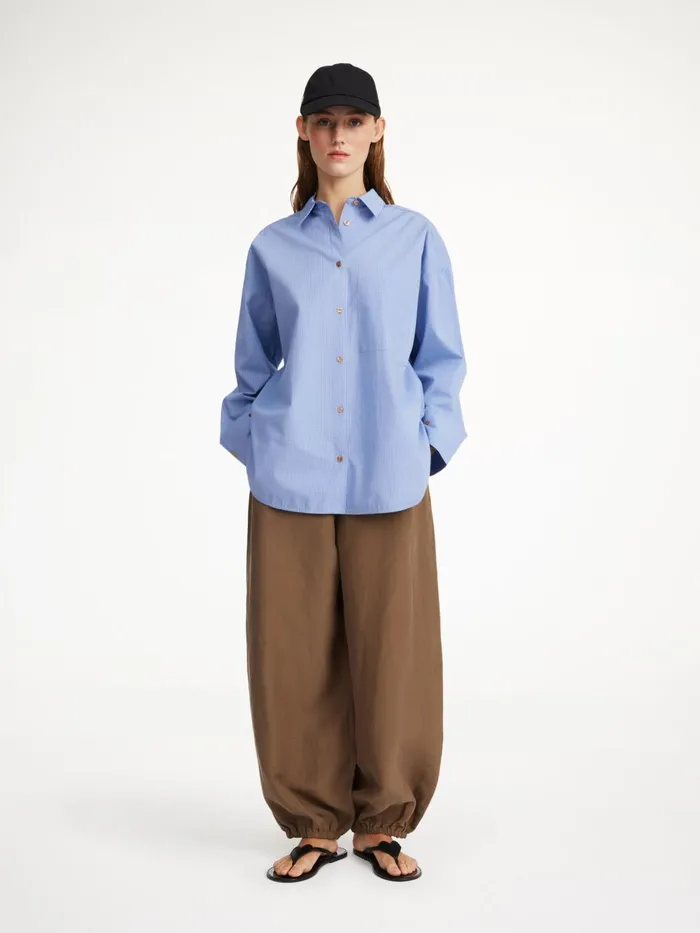 Shirts and Blouses Women By Malene Birger Derris Organic Cotton Shirt Mini Check Blue