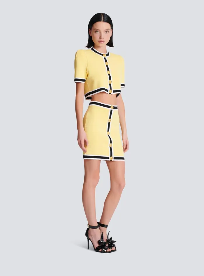 Short Knit Skirt With Buttons Yellow Women Balmain Knitwear