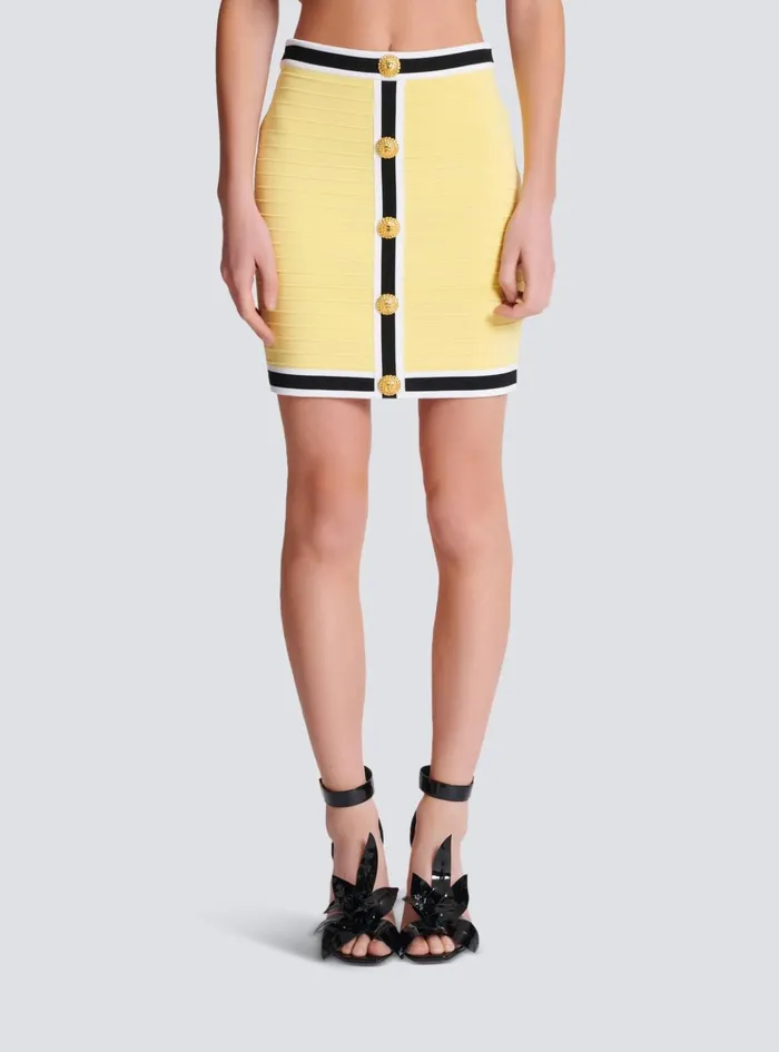 Short Knit Skirt With Buttons Yellow Women Balmain Knitwear