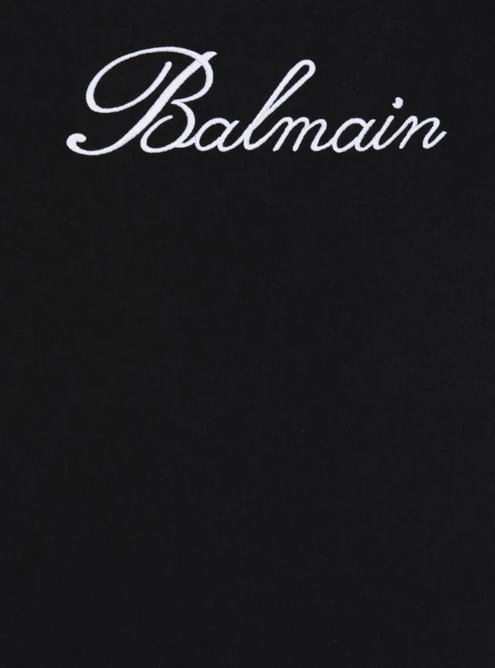 Shortsleeved Signature Rhinestone Tshirt Black Kids Balmain